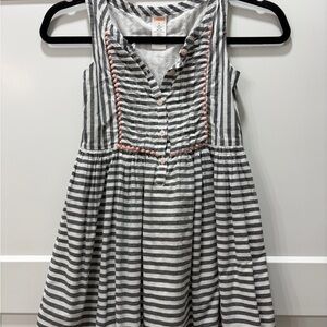 Gymboree Girls Gray and White Striped Sleeveless Dress with Pink Trim. Size 6